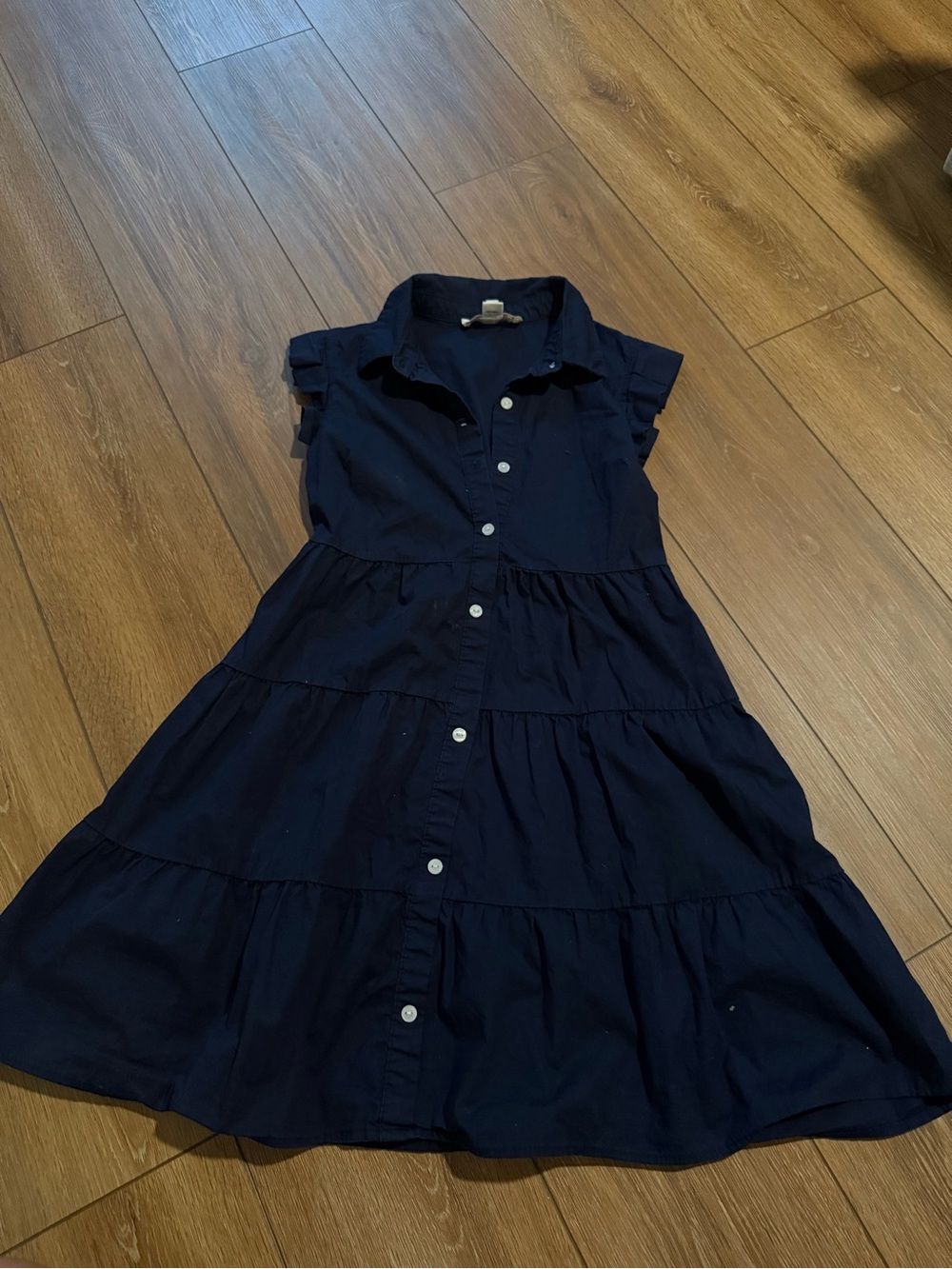 Girls Navy Tiered Button-Front Dress